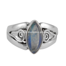 Joyería de plata sólida del anillo de la piedra preciosa 925 de Moonstone del arco iris